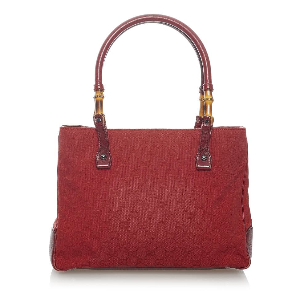 Pre-owned Gucci GG Canvas Bamboo Tote Red