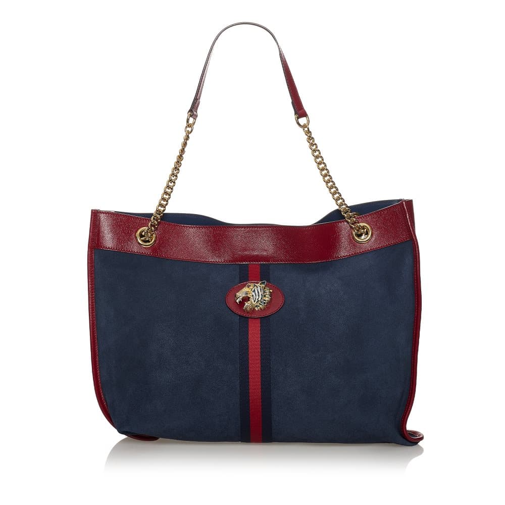 Pre-owned Gucci Rajah Suede Tote Bag Blue