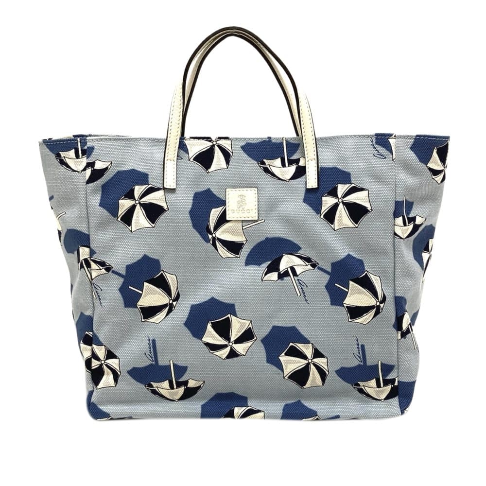 Pre-owned Gucci Printed Canvas Tote Bag Blue