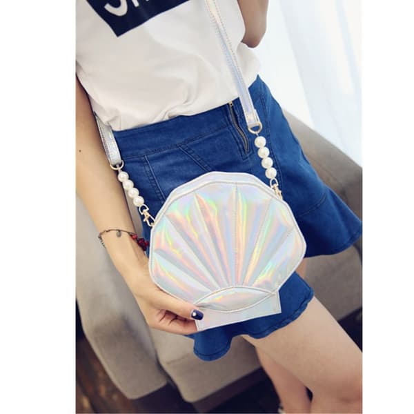 FASHION Kvinnor Shell Shape Crossbody Bag Holografisk Clutch Laser Handväska Handväska