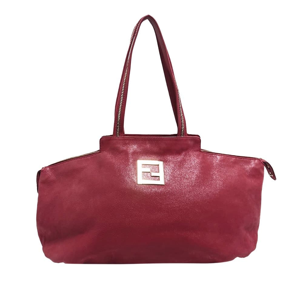Pre-owned Fendi Chains Leather Tote Bag Red