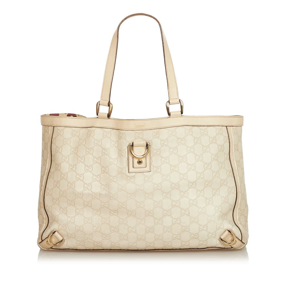 Pre-owned Gucci Guccissima Abbey D-Ring Tote Bag White