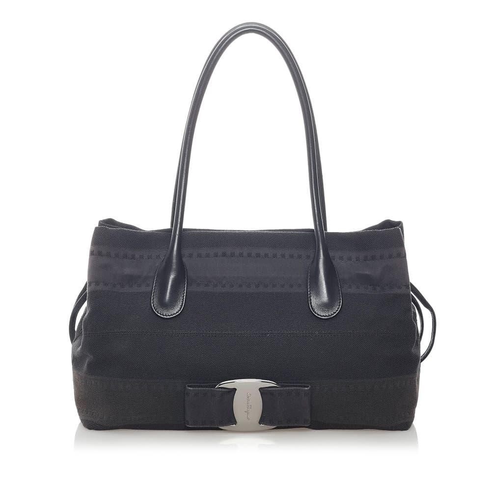 Pre-owned Ferragamo Vara Canvas Tote Bag Black