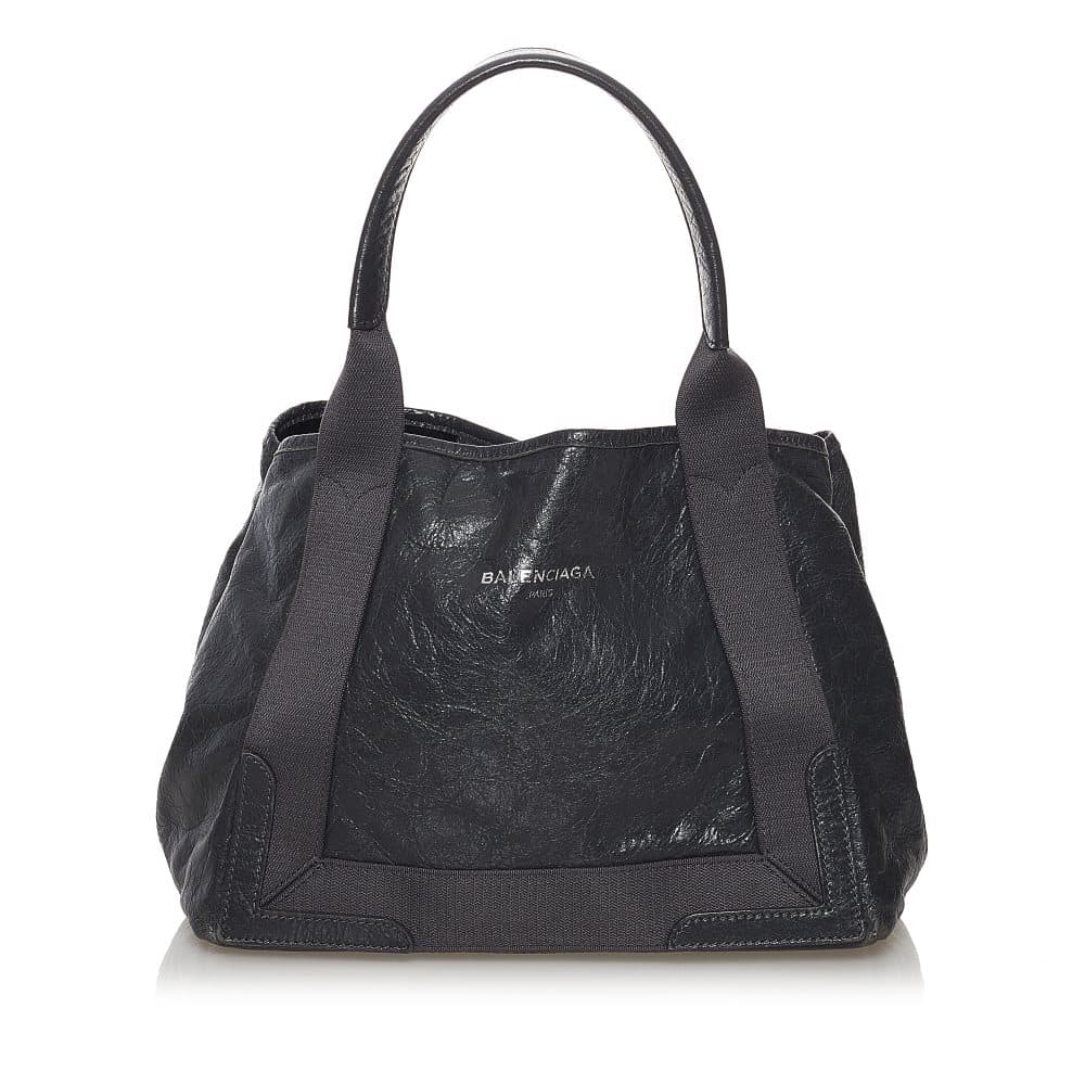 Pre-owned Balenciaga Navy Cabas Leather Tote Bag Black