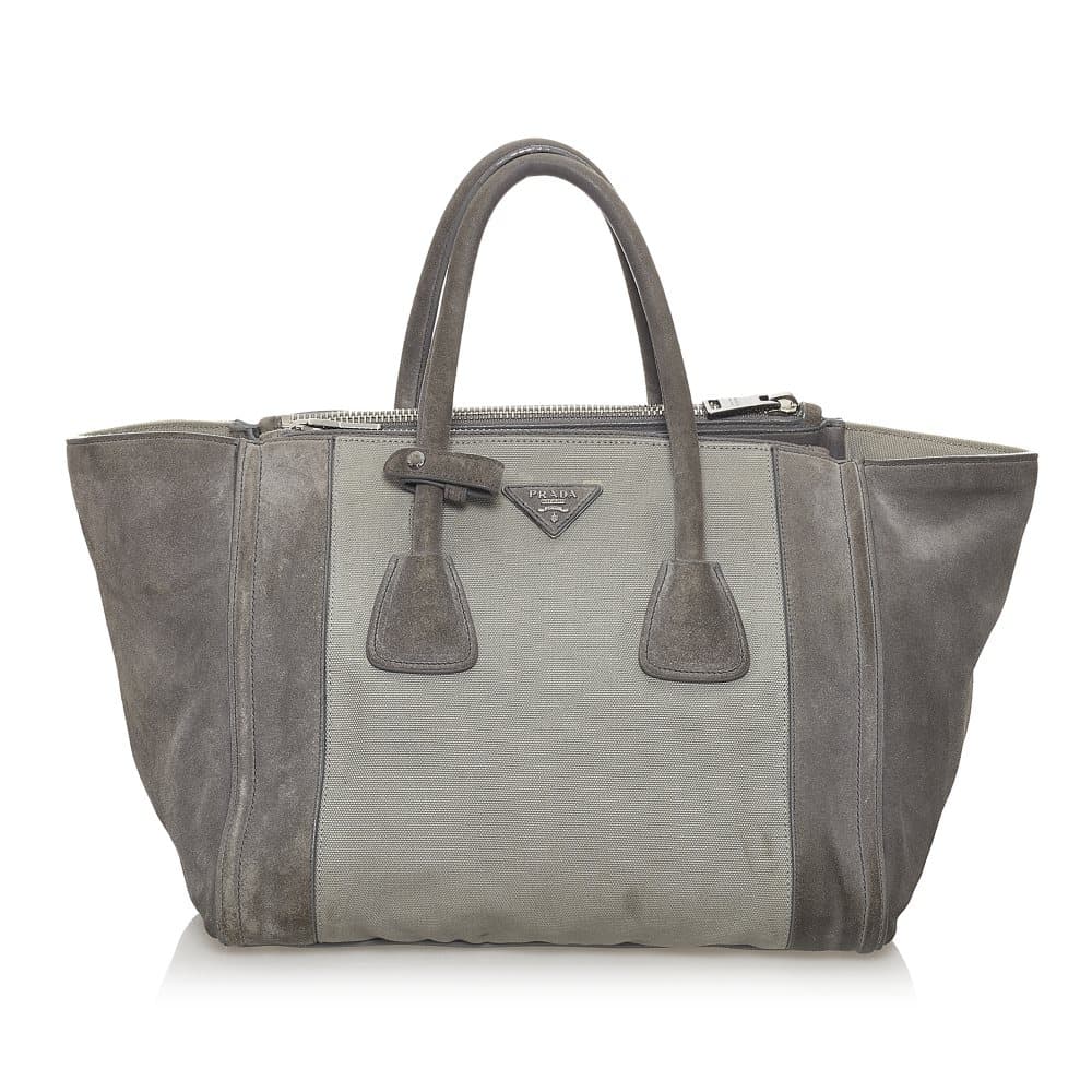Pre-owned Prada Twin Pocket Suede Tote Bag Gray