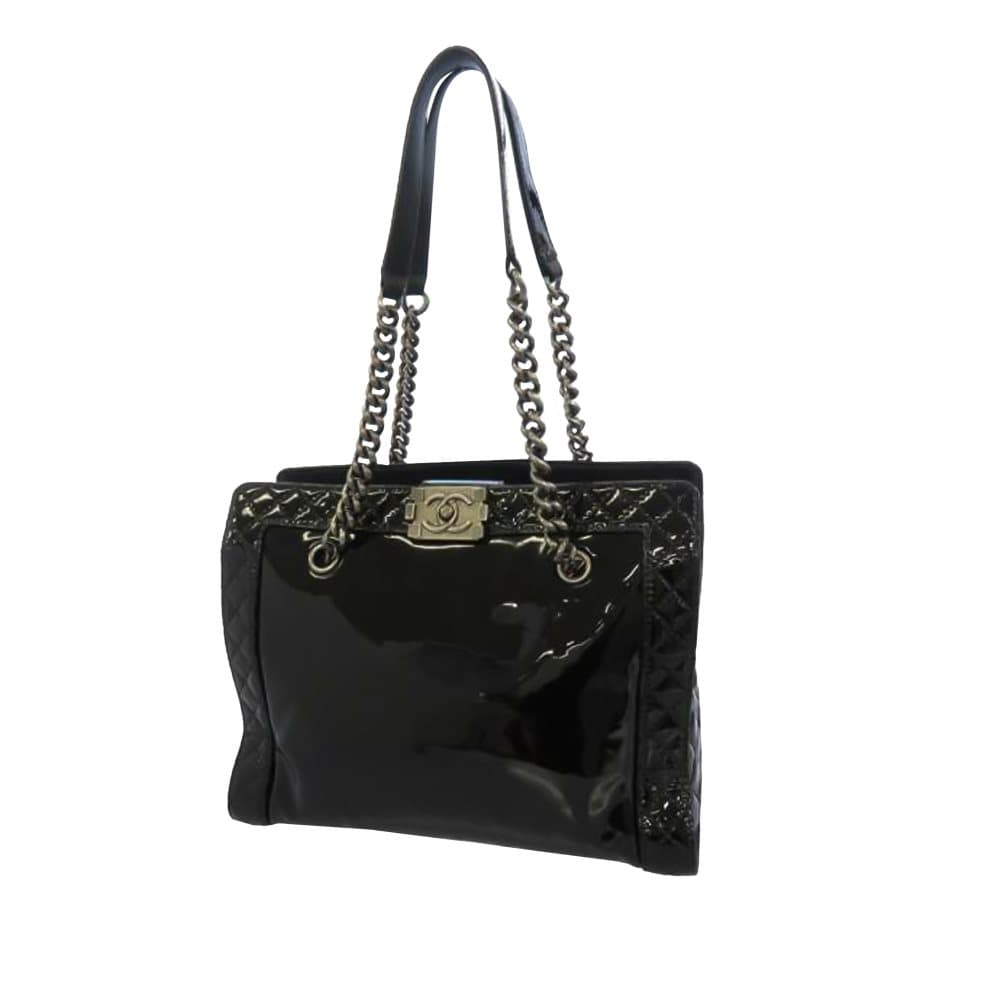 Pre-owned Chanel Boy Patent Leather Tote Bag Black
