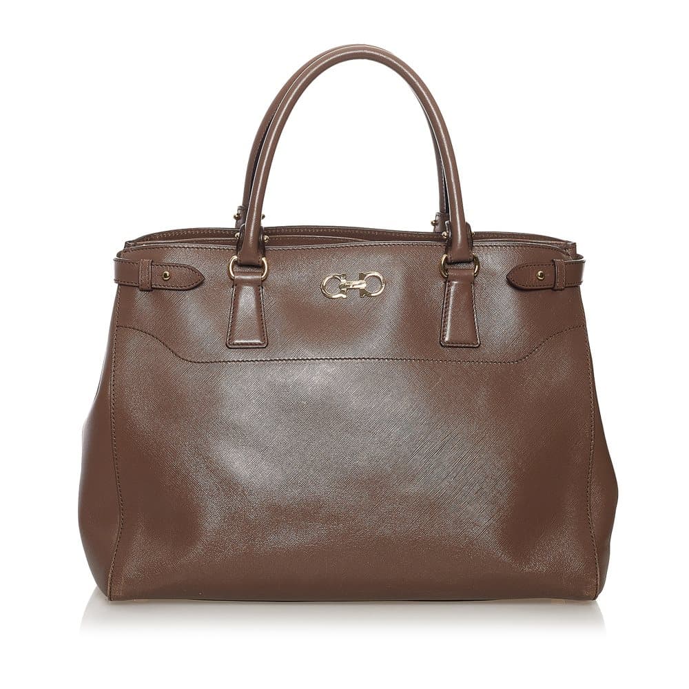 Pre-owned Ferragamo Gancini Leather Tote Bag Brown