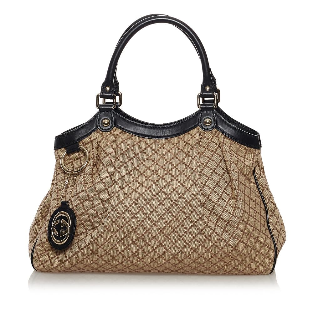 Pre-owned Gucci Diamante Sukey Canvas Tote Bag Brown