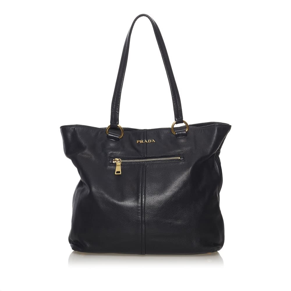 Pre-owned Prada Vitello Daino Leather Tote Bag Black