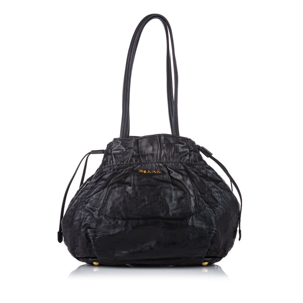 Pre-owned Prada Leather Drawstring Tote Bag Black