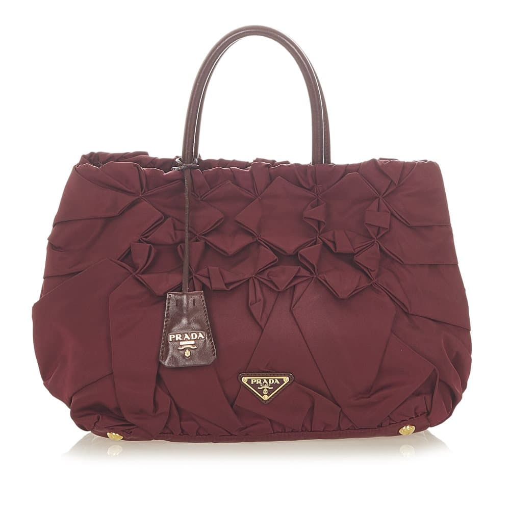Pre-owned Prada Ruffled Tessuto Tote Bag Red