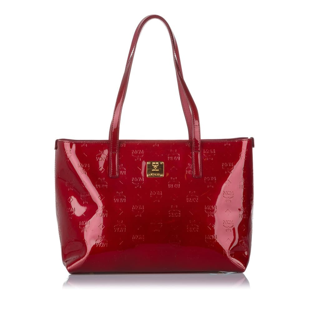 Pre-owned MCM Visetos Patent Leather Tote Bag Red