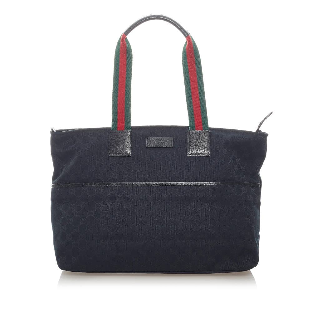 Pre-owned Gucci GG Canvas Web Tote Bag Black