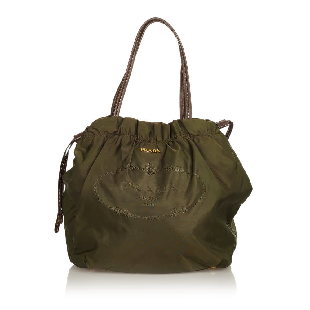 Pre-owned Prada Logo Tessuto Drawstring Tote Bag Gray