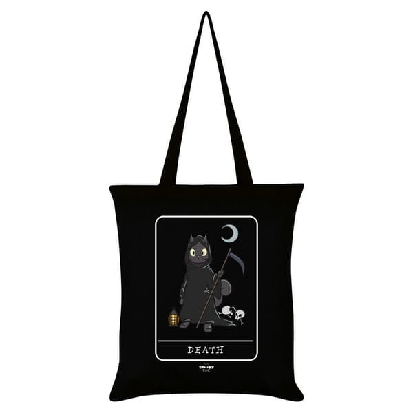Spooky Cat Death Tarot Tote Bag Black/White One Size