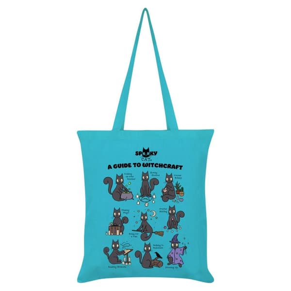 Spooky Cat A Guide To Witchcraft Tote Bag Azure Blue One Size