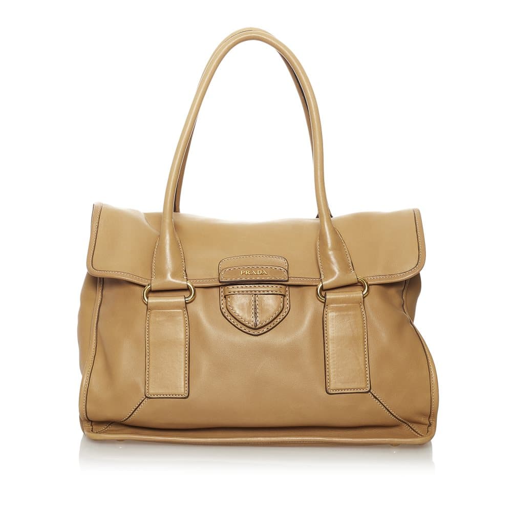 Pre-owned Prada Pattina Leather Shopping Tote Brown