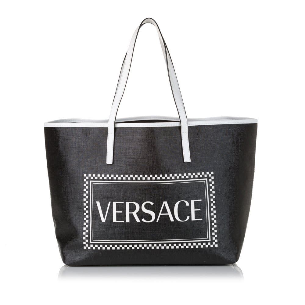 Pre-owned Versace Coated Canvas Tote Bag Black