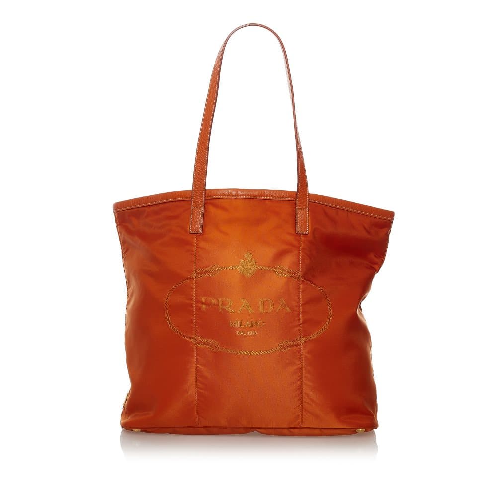 Pre-owned Prada Canapa Logo Tessuto Tote Bag Orange
