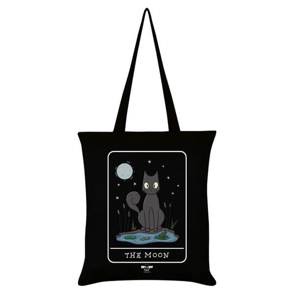 Spooky Cat The Moon Tarot Tote Bag Black/Grey/White One Size