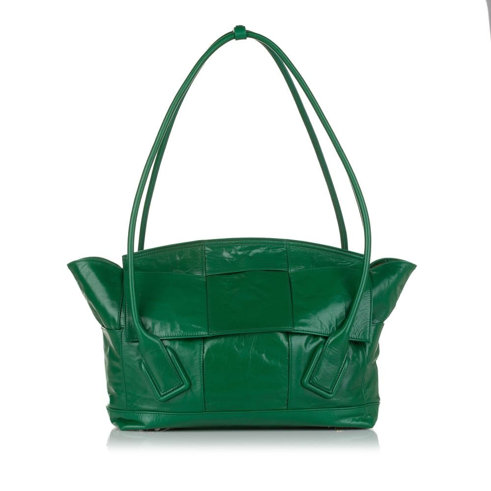 Pre-owned Bottega Veneta The Arco Leather Tote Bag Green