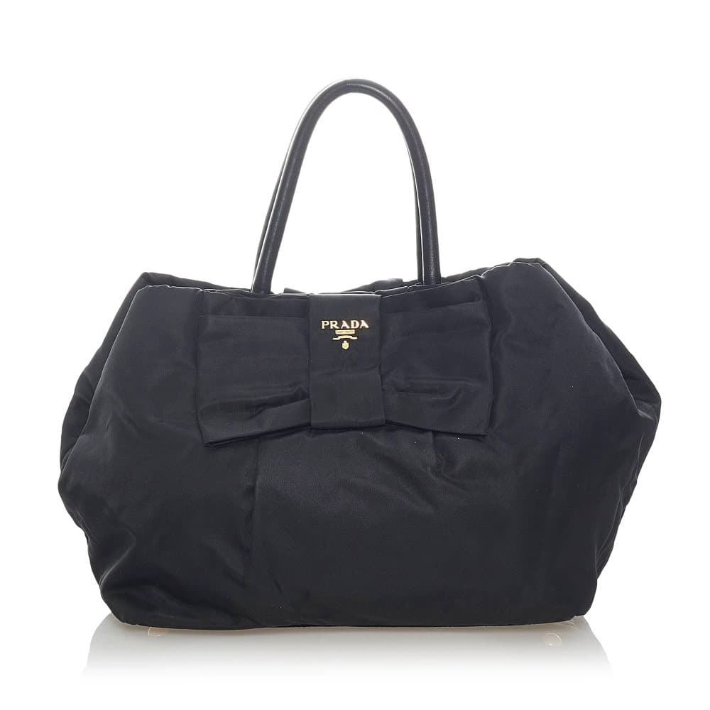 Pre-owned Prada Fiocco Bow Tessuto Tote Bag Black