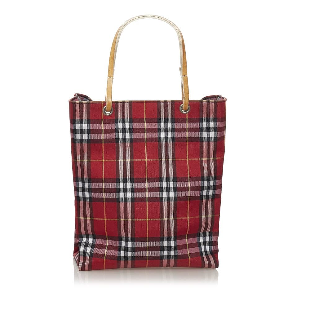 Pre-owned Burberry House Check Canvas Tote Bag Red