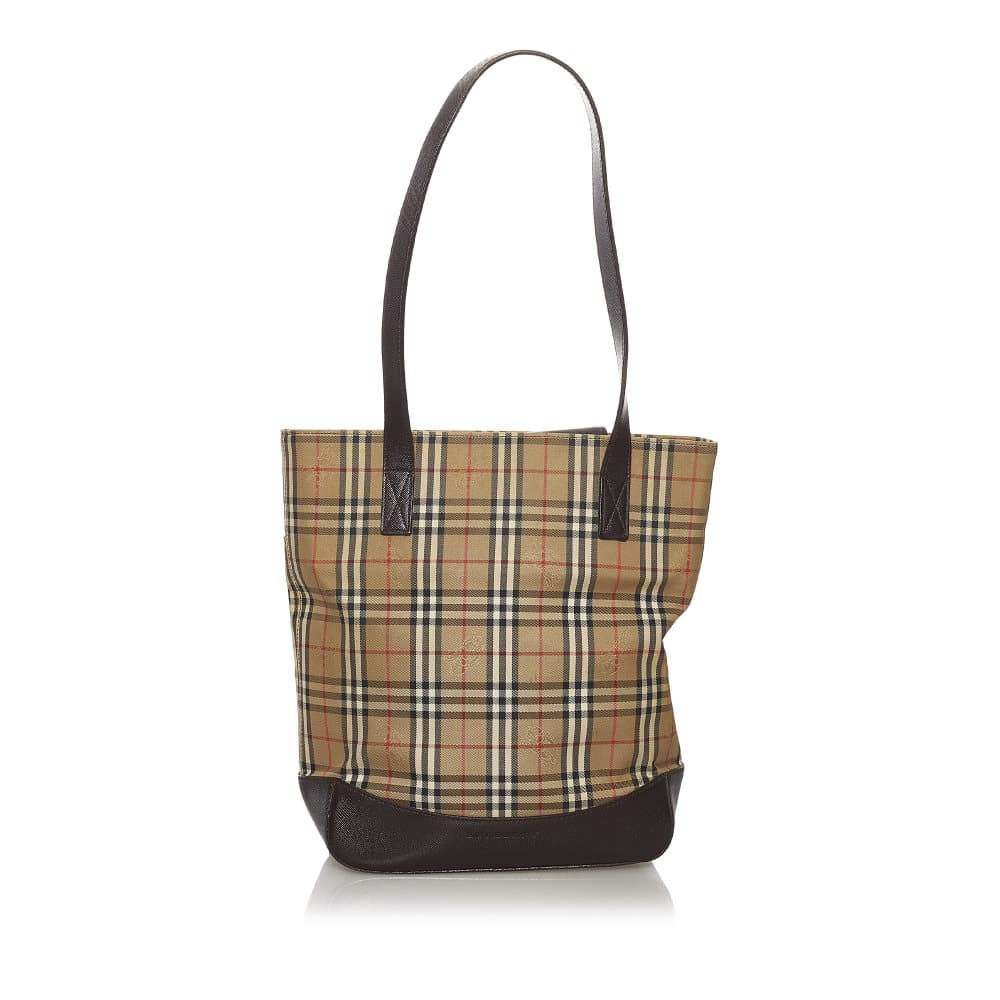 Pre-owned Burberry Haymarket Check Canvas Tote Bag Brown