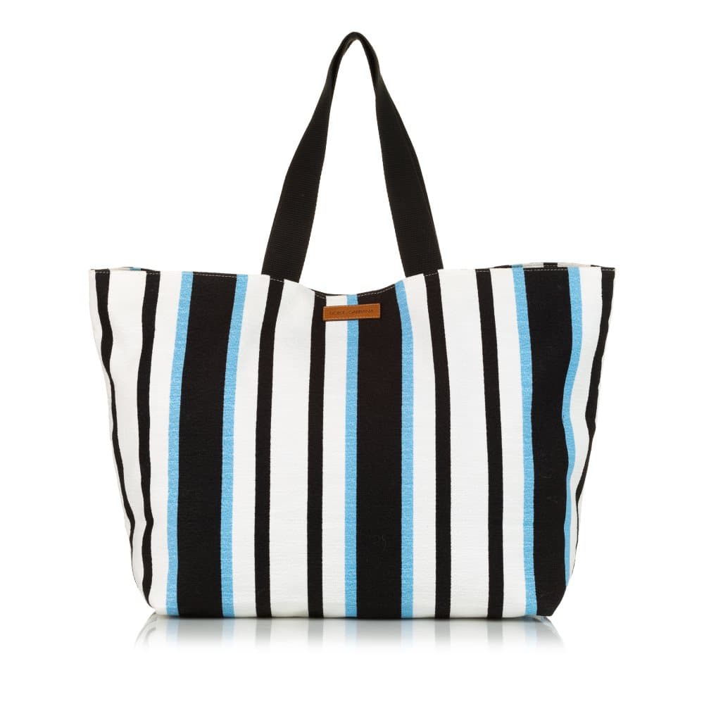Pre-owned Dolce&Gabbana Striped Shopping Cotton Tote Bag White