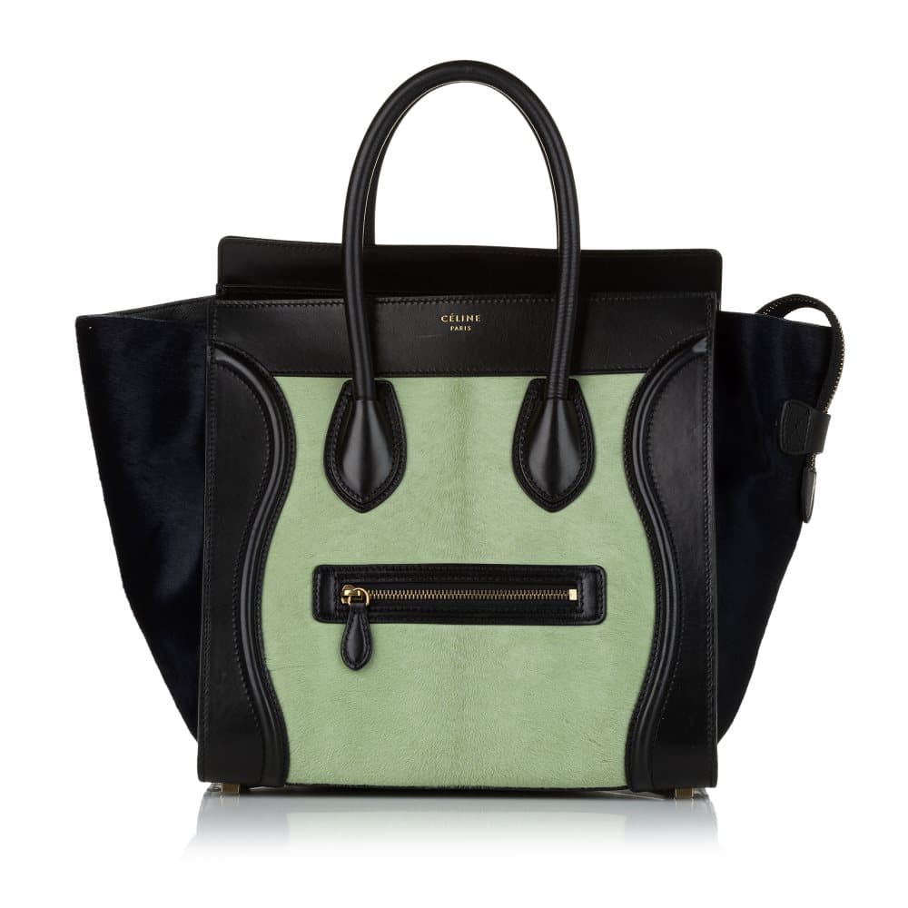 Pre-owned Celine Mini Luggage Bicolor Pony Hair Tote Bag Green