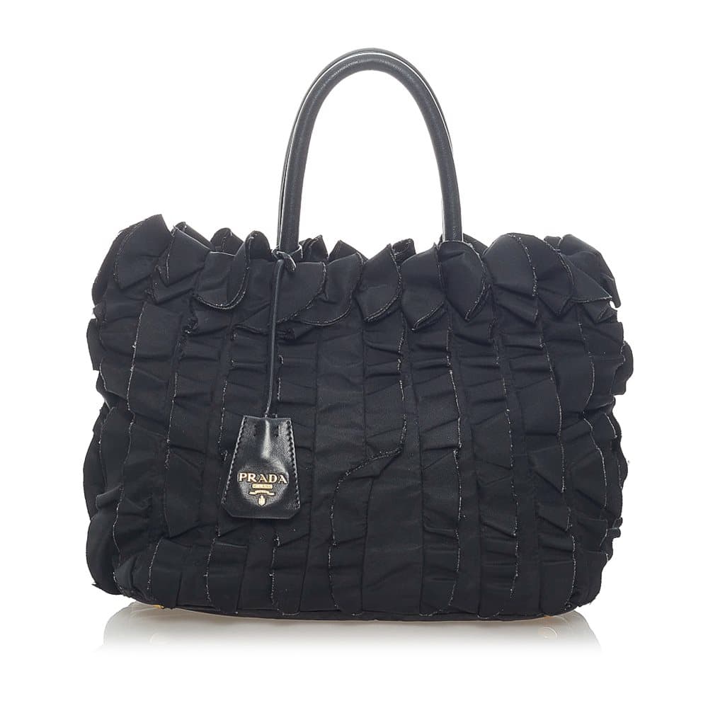 Pre-owned Prada Pleated Tessuto Tote Bag Black