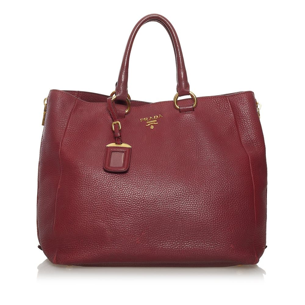 Pre-owned Prada Vitello Daino Tote Red