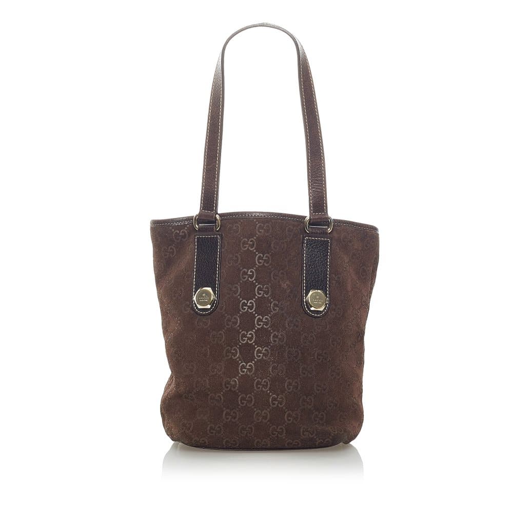 Pre-owned Gucci Guccissima Charmy Suede Tote Bag Brown