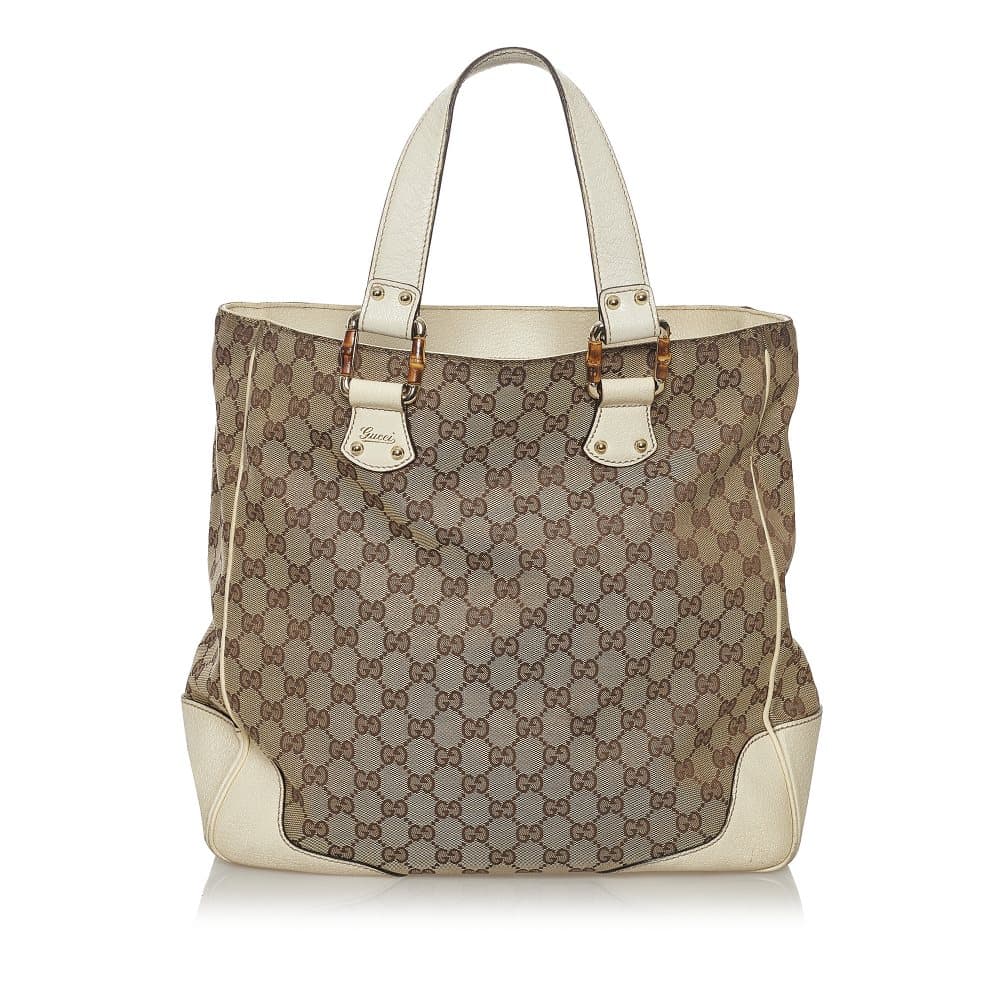 Pre-owned Gucci GG Canvas Bamboo Tote Bag Brown