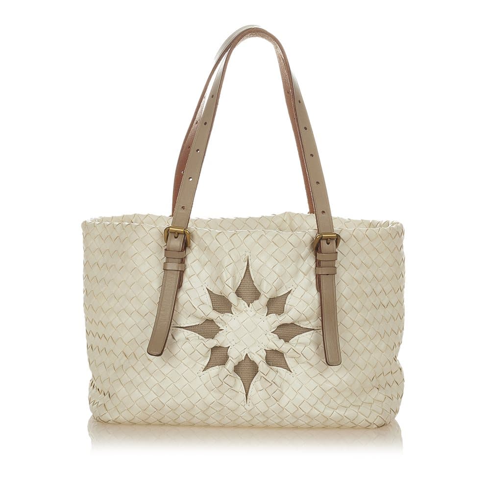 Pre-owned Bottega Veneta Intrecciato Leather Tote Bag White