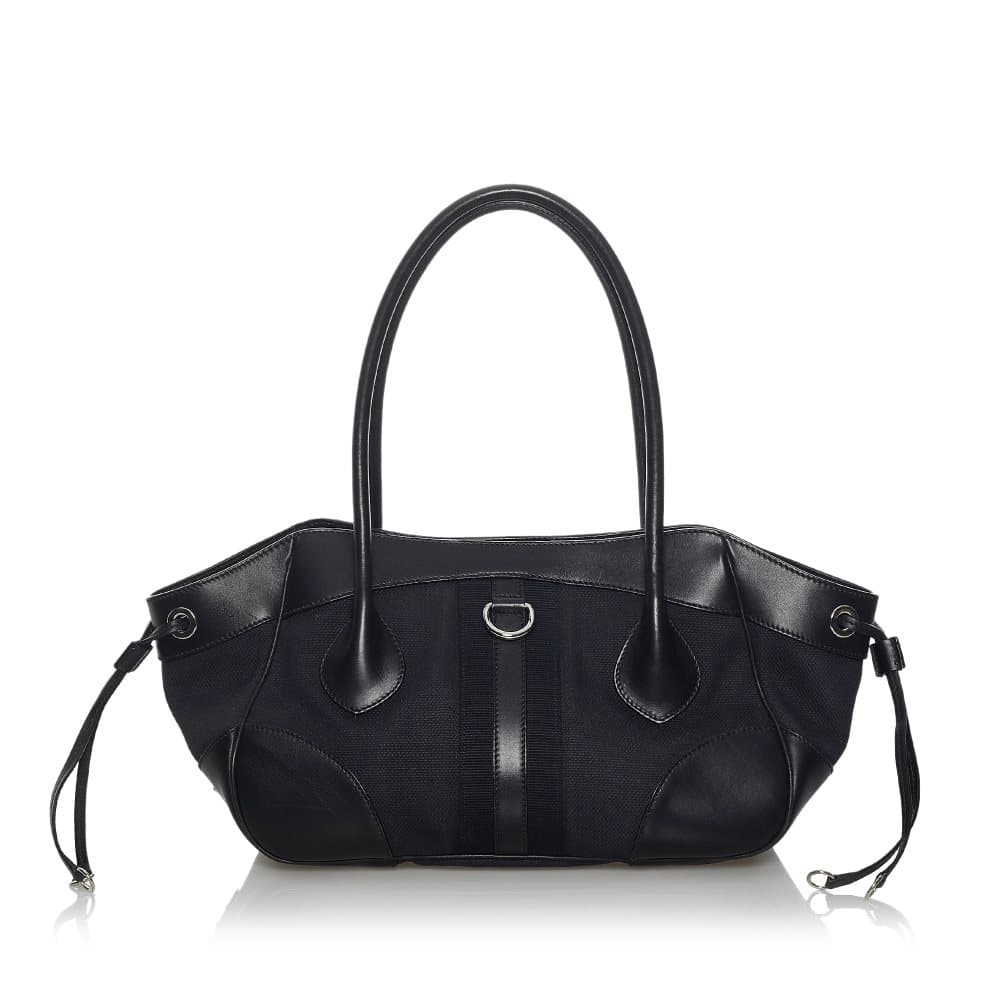 Pre-owned Prada Leather Trimmed Canvas Tote Bag Black
