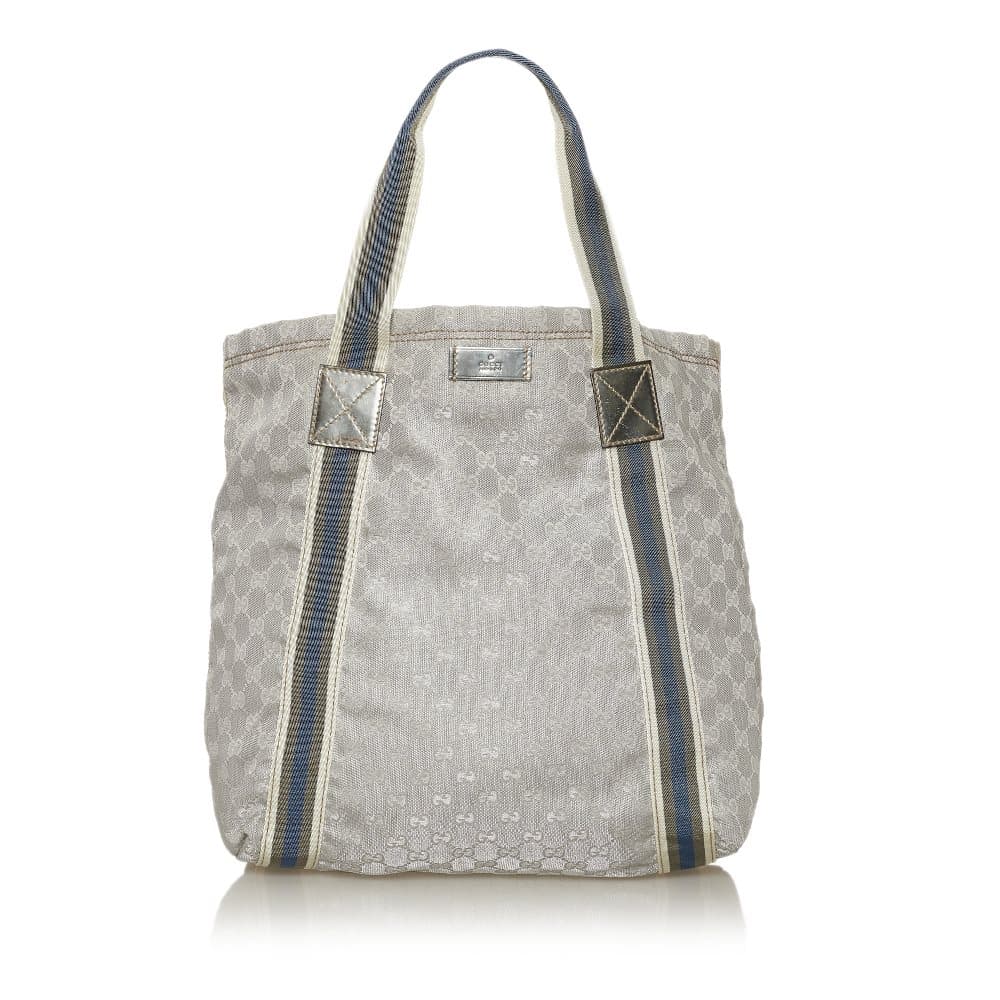 Pre-owned Gucci GG Canvas Web Tote Bag Gray