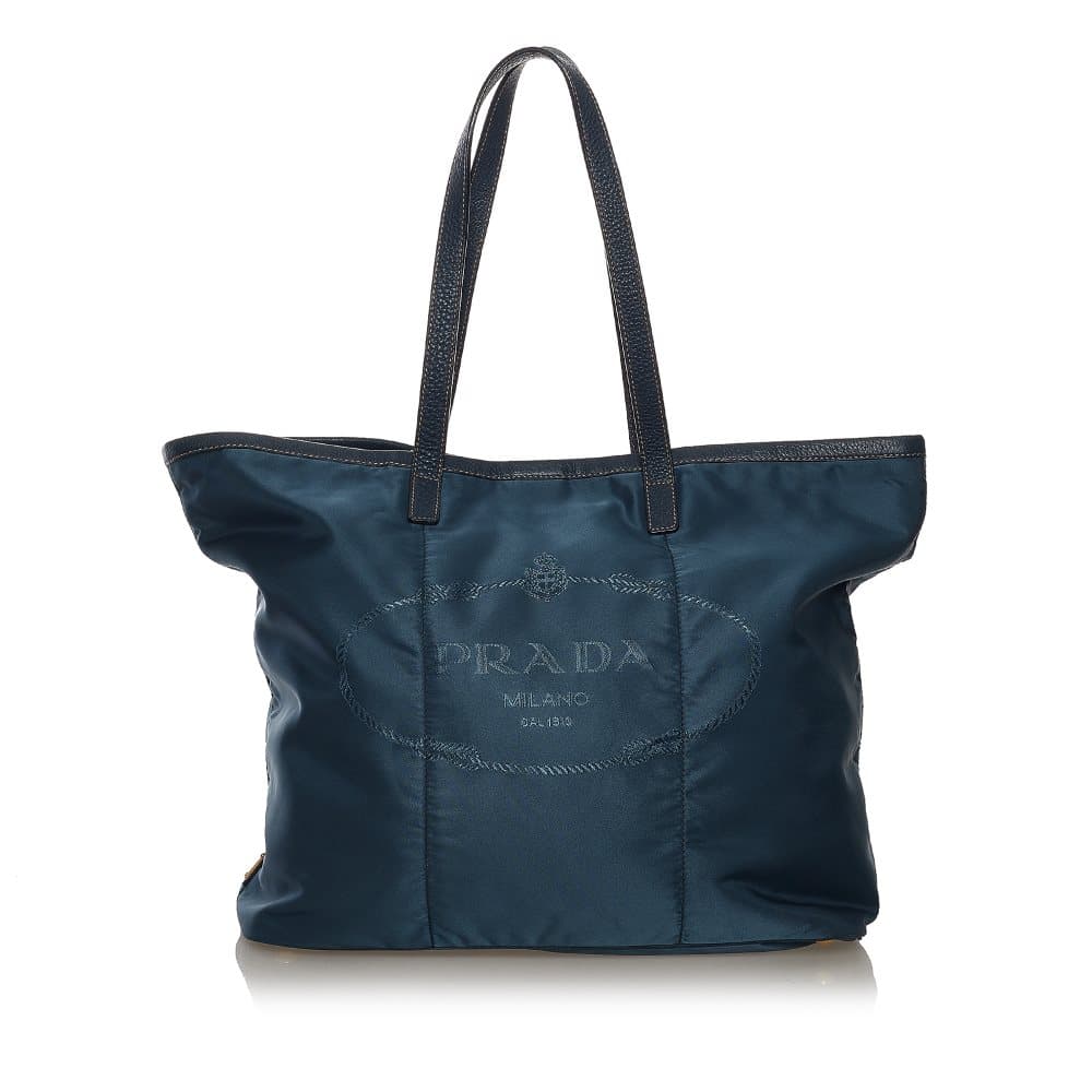 Pre-owned Prada Canapa Logo Nylon Tote Bag Blue