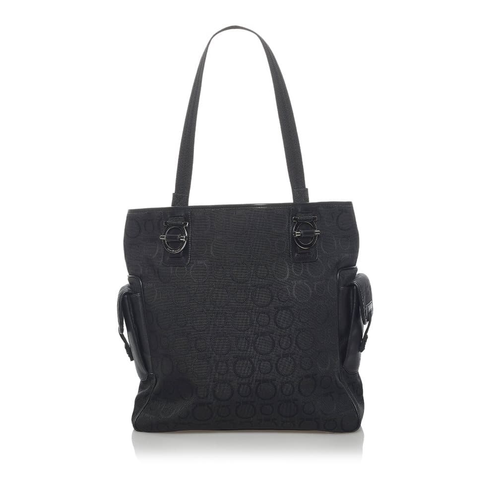 Pre-owned Ferragamo Gancini Canvas Tote Bag Black