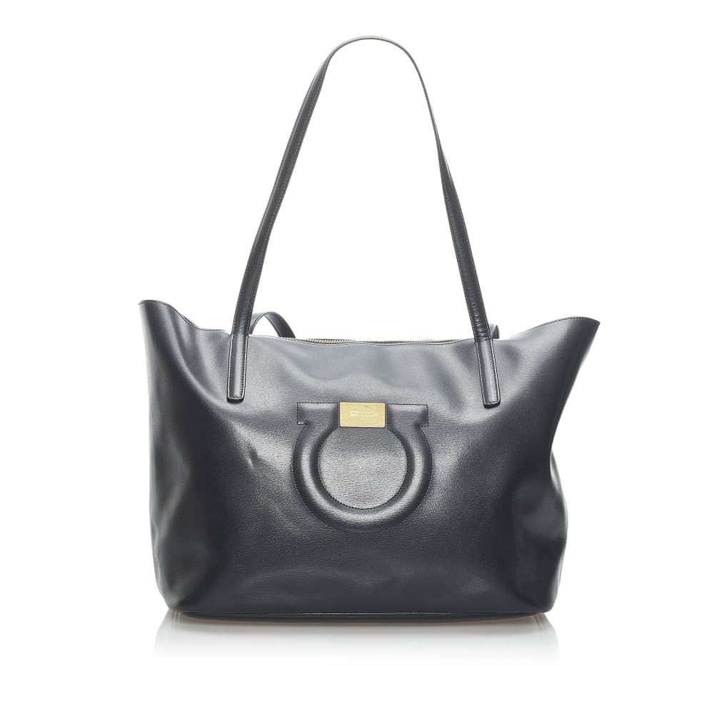 Pre-owned Ferragamo Gancini Leather Tote Bag Black