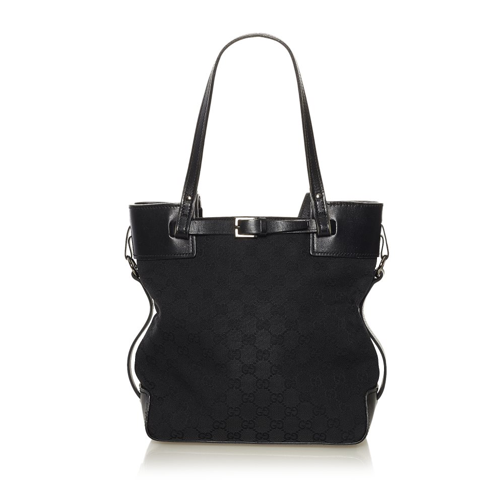 Pre-owned Gucci GG Canvas Belt Tote Black Product Image