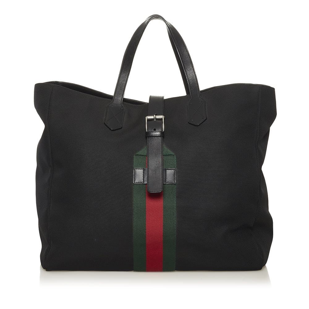 Pre-owned Gucci Web Nylon Tote Bag Black