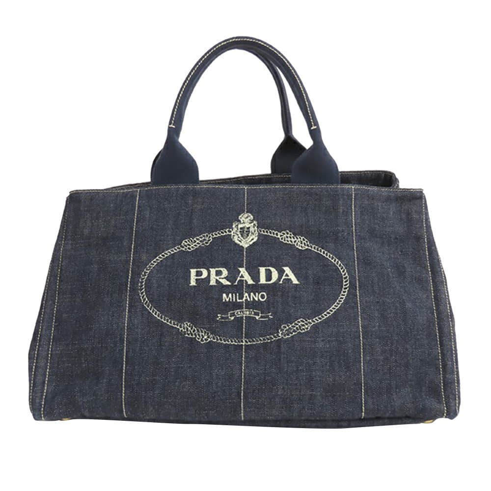 Pre-owned Prada Canapa Logo Denim Tote Bag Blue