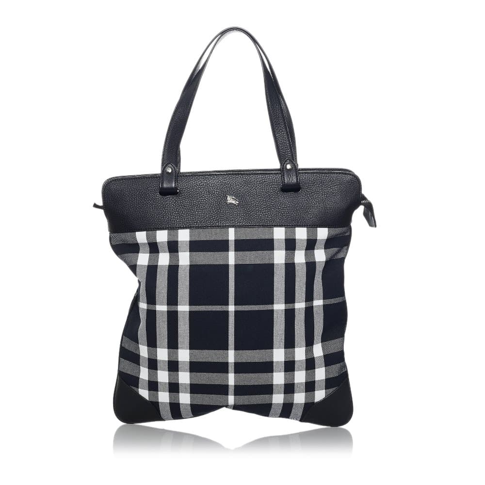 Pre-owned Burberry Check Vertical Tote Bag Blue