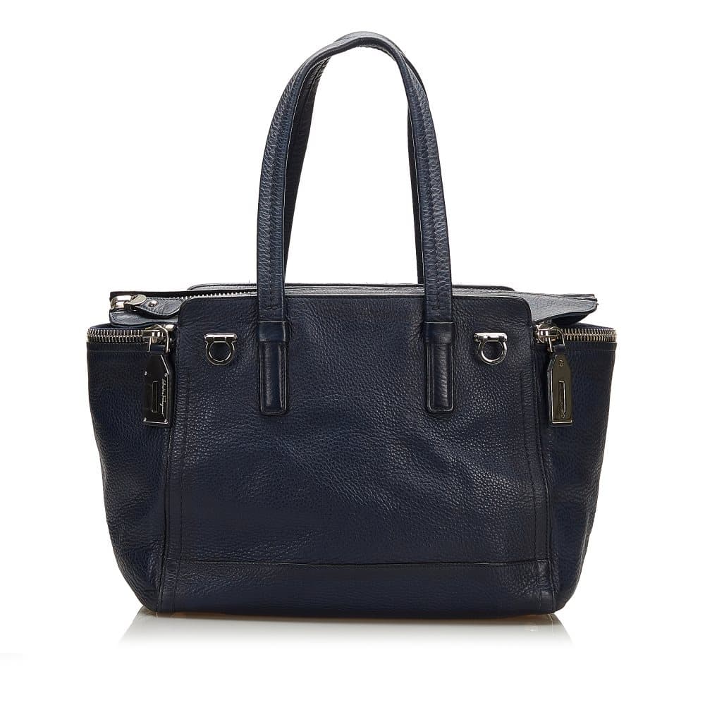 Pre-owned Ferragamo Gancini Leather Tote Bag Blue
