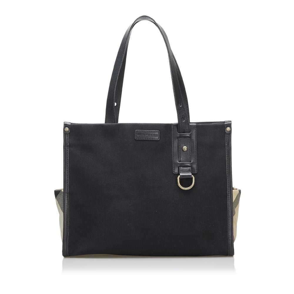 Pre-owned Burberry Nova Check Canvas Tote Bag Black