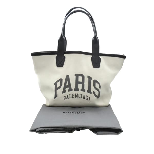 Pre-owned Balenciaga Small Canvas Cities Paris Jumbo Tote White