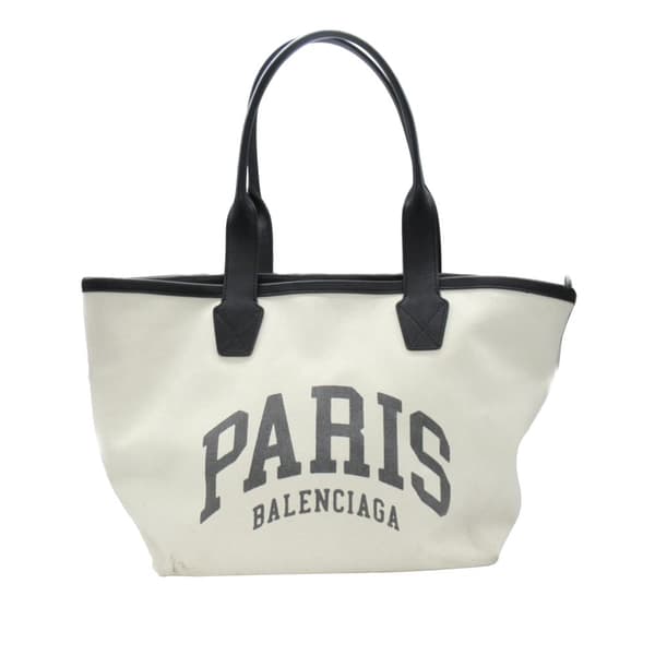 Pre-owned Balenciaga Small Canvas Cities Paris Jumbo Tote White