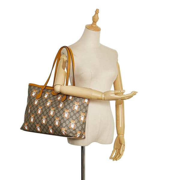 Pre-owned Gucci Exo Kai Teddy Bear GG Supreme Tote Bag Brown