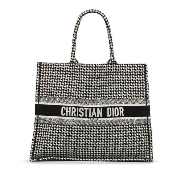 Pre-owned Dior Large Houndstooth Book Tote Black